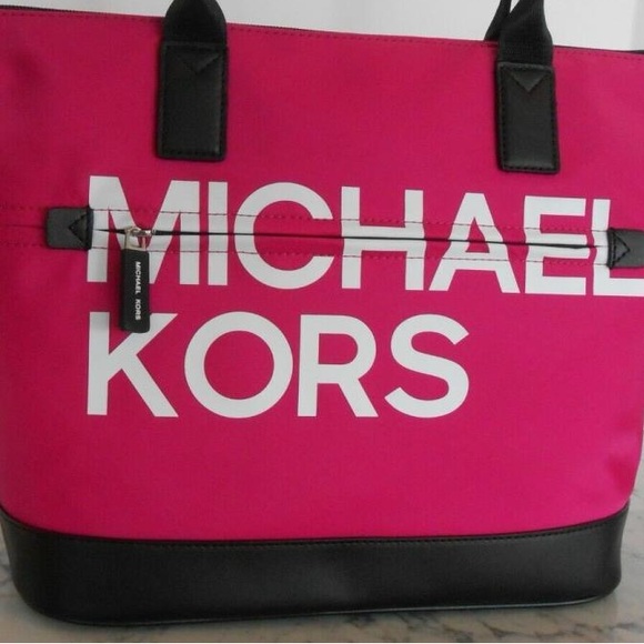 Michael Kors Sport Nylon Large Top Zip Tote Wild Berry/black - Picture 2 of 8
